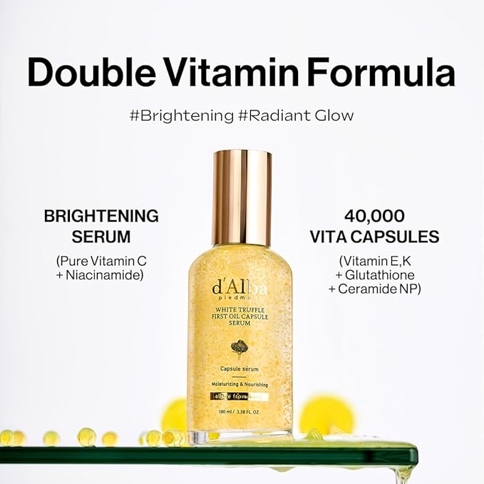 d'alba Piedmont White Truffle Oil Capsule Serum, Daily Vita Boost for Luminous Skin, Double Vitamin Formula, Big Size (3.38fl. oz.)-Velvo Beauty