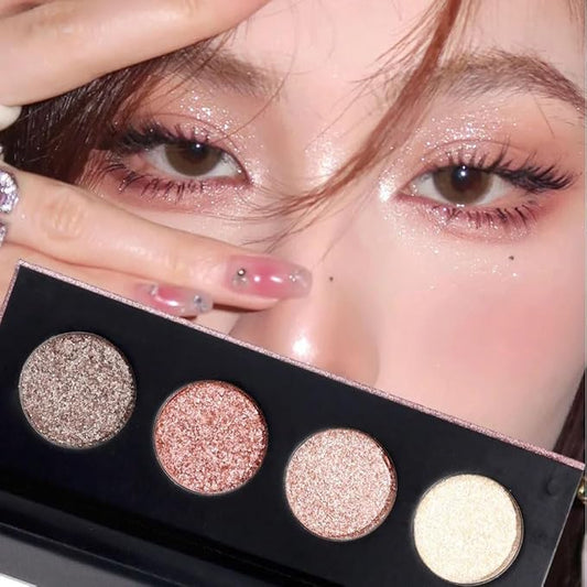 Shiny Highlight Eyeshadow Palette 4 Colors, Cosmetics Shimmer Palette, Cruelty-Free and Vegan Formula, Glitter Eyeshadow for Professional Makeup Kit (A#)-Velvo Beauty