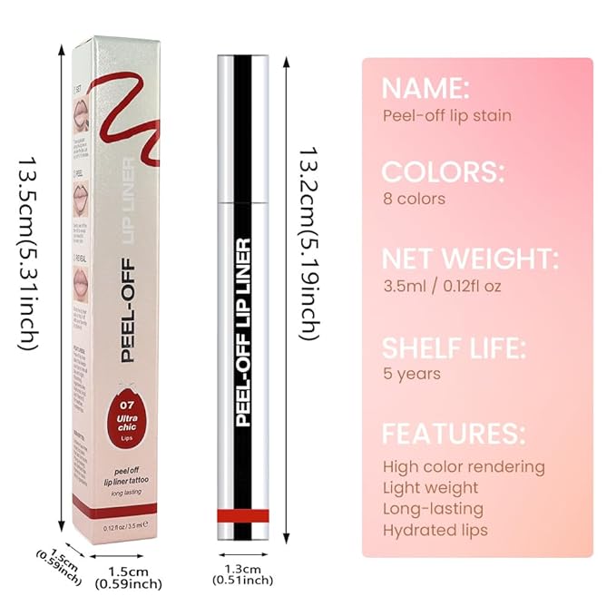 Matte Liquid Lip Stain Peel Off Lip liner Tattoo, Orange Red Matte Peel Off Lip Stain, Long Lasting Waterproof Lipstick Lip Gloss Stain, Transfer-proof for All Skin Types, 0.12 fl oz 07#-Velvo Beauty