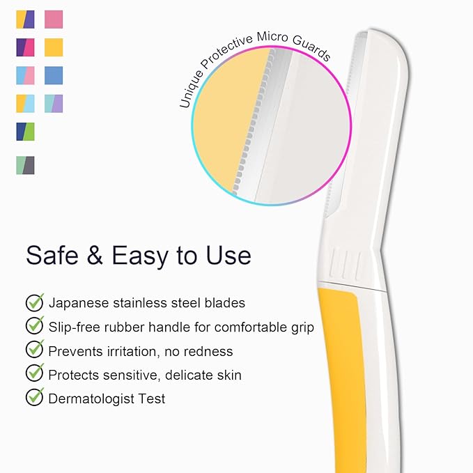 Face Razors for Women, Reusable Handle with 19 Microblades, Dermaplane Razor for Women Face, Eyebrow & Facial Razors, Peach Fuzz Remover, Gentle Exfoliating, for Sensitive Skin (Solar Veil)-Velvo Beauty