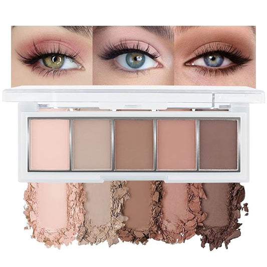 5 Colors Matte Nude Eyeshadow Makeup Palette, Nude Pink Brown Taupe Neutral Matte Smokey Cream Mini Eye Shadow Palette Makeup for Older Women Blue Green Eyes, Contour Make up Palettes sombras de ojos-Velvo Beauty