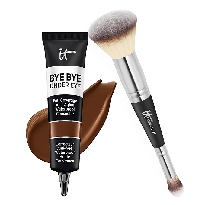 IT Cosmetics Makeup Set - Includes Supersize Bye Bye Under Eye Concealer (44.0 Deep) + Heavenly Luxe Complexion Perfection Concealer Brush (1 fl oz) - with Collagen, Hyaluronic Acid & Antioxidants-Velvo Beauty