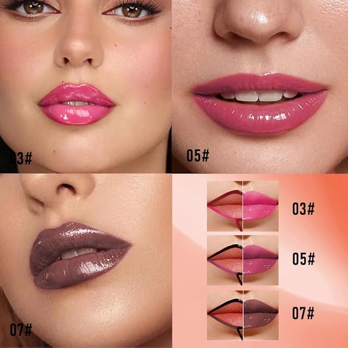 3Pcs Peel Off Lip Gloss Tattoo and Lip Oil, Lip Stain Peel Off Masque - Peel Off Lip Tint ,Long Lasting Waterproof Transfer-proof Lip Mask Lip Gloss Peel Off Lip Liner,Stay Lip Makeup 03#+05#+07#-Velvo Beauty