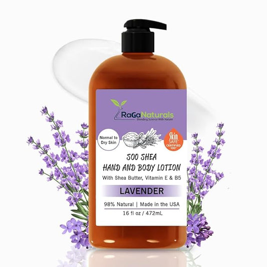 RaGaNaturals Lavender Shea Butter Hand and Body Lotion, 16 Fl Oz - Moisturizing, Plant-Based, Vegan, with Argan, Avocado Oil & Vitamin E-Velvo Beauty