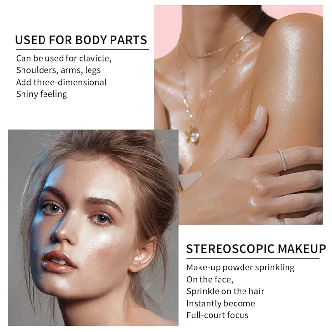 AKARY Shimmer Highlighter Powder, Fairy Polvo De Hadas Highlighter Powder & Blush Stick, Instant Glow Luminizer Duo, Glitter Body Face Hair High Gloss Stick, Sparkle Smudge-Proof Highlighter Stick Party Makeup (B1- #2)-Velvo Beauty