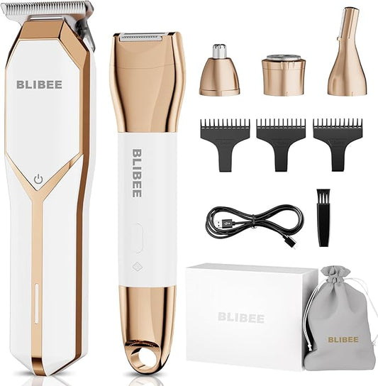 Bikini Trimmer & Hair Clippers for Women - Waterproof Electric Razor and 4 in 1 Bikini Shaver Set, Deluxe Hair Trimmer, Wet/Dry Body Shaver for Nose Eyebrows Beard Pubic Hair, White-Velvo Beauty
