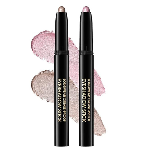 Eyeshadow Stick, Shimmer and Matte Cream Eye Shadow Brightener Sticks Eyeliner Pencil Crayon, Waterproof Long Lasting Eye Highlighter Stick Makeup,0.056 Oz(2PCS #8-Fancy+#9-Champagne)-Velvo Beauty