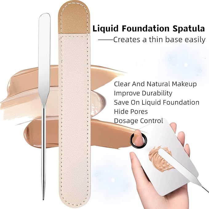 Makeup Spatula and Makeup Palette, Stainless Steel Foundation Palette & Tiny Spatula Tool for Nail, Art, Eye Shadow, Eyelash, Face Makeup (Stainless Steel Palette)-Velvo Beauty