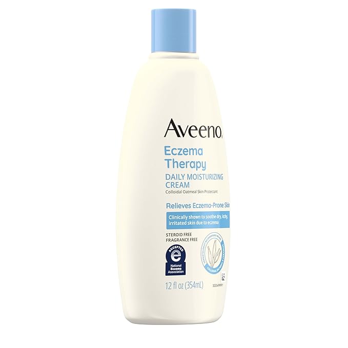 Aveeno Eczema Therapy Daily Moisturizing Body Cream for Sensitive Skin, Soothing Eczema Relief Cream, Colloidal Oatmeal & Ceramide for Dry & Itchy Skin, Steroid- & Fragrance-Free, 12 oz-Velvo Beauty