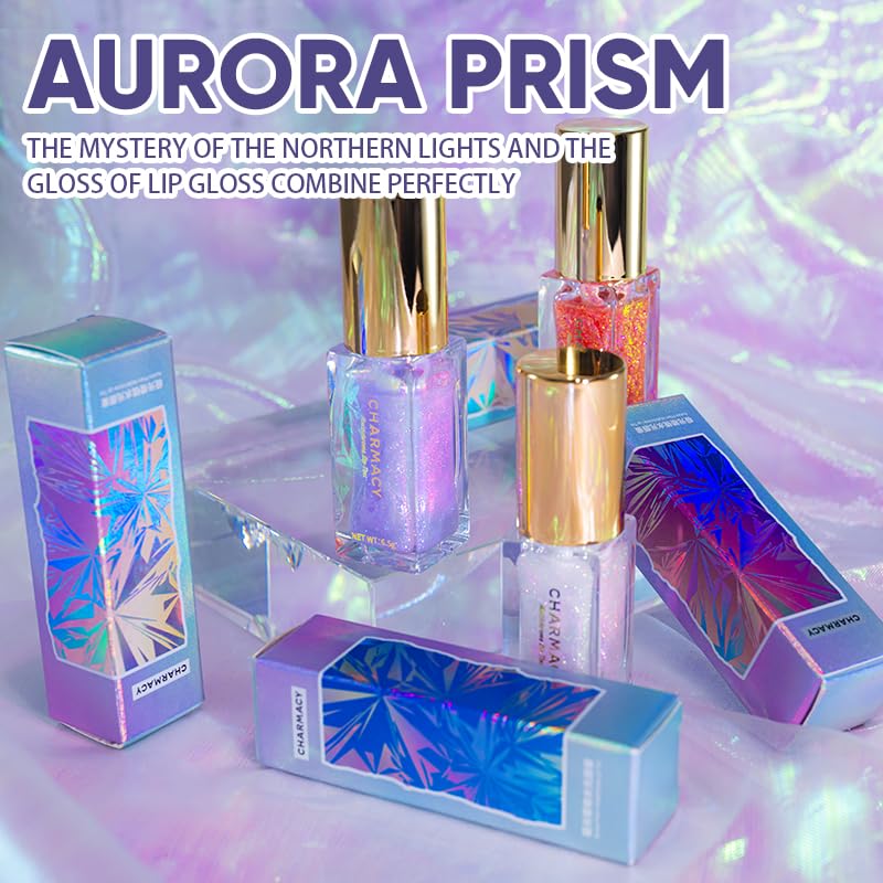 CHARMACY Aurora Chameleon Moisturizing Lip Gloss, MultiColor Shifting Shimmer Lip Gloss, Hydrating Non-Sticky Formula Glitter Lip Glaze, Easy to Apply, Long-Lasting, High-Shine Sheer Finish #06-Velvo Beauty