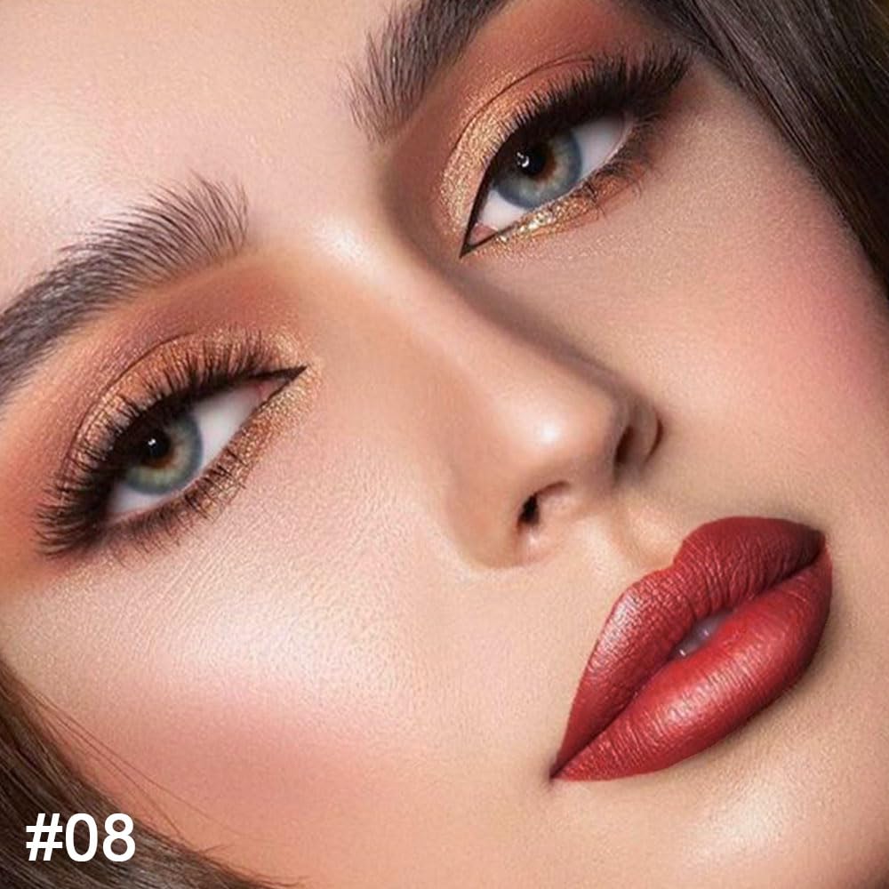Kaely 2-in-1 Mauve Red Metallic Lip Liner & Lipstick Set Kit for Women, Lips Kit with Lip Liner Lip Stains Long Lasting Waterproof 24 Hour Lipstick and Lip Liners Combo Lipliners Pencil Set 08-Velvo Beauty