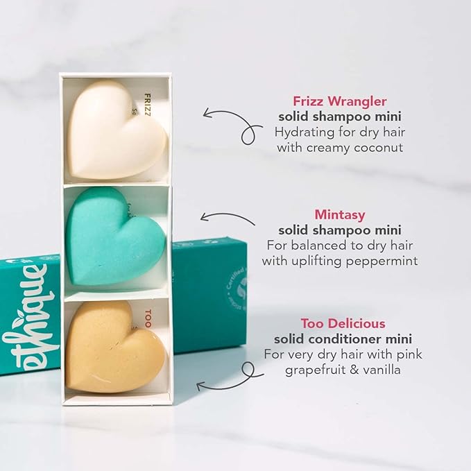 Ethique Discovery Pack for Dry Hair - Shampoo & Conditioner - Plastic-Free, Vegan, Cruelty-Free, Eco-Friendly, 3 Travel Bars, 1.59 oz (Pack of 1)-Velvo Beauty