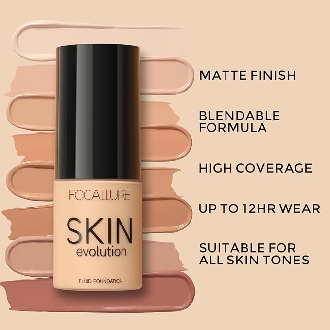 FOCALLURE 2 Pcs Liquid Foundation, Skin Evolution Foundation + Concealer, Full Coverage Foundation Makeup, Durable, Waterproof, Oil-Control, Hides Wrinkles & Lines, Warm Beige-Velvo Beauty