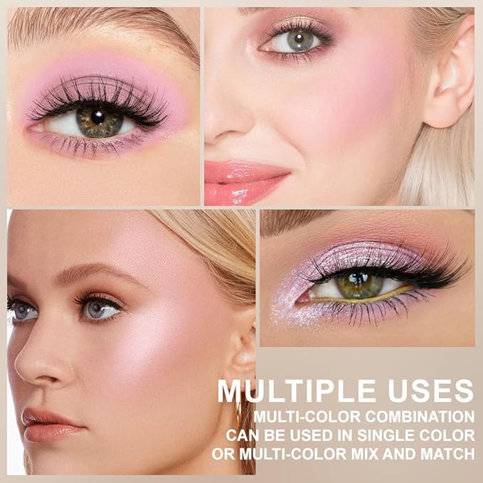 6-in-1 Cream & Powder Makeup Palette for Old Women – Blush, Highlighter & Eyeshadow, Matte & Shimmer Finish, Rose Nude Tones, Travel-Friendly Compact 03-Velvo Beauty