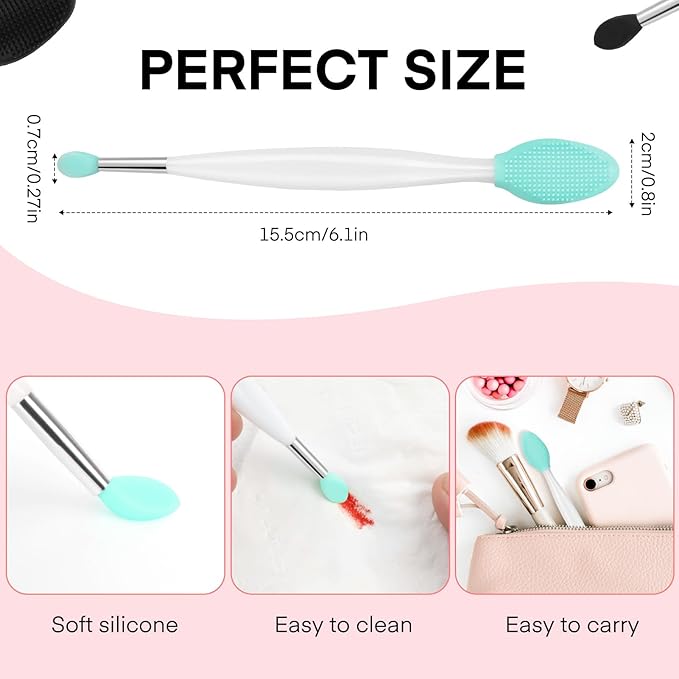 Unaone Lip Scrub Brush - 3 PCS Dual-ended Lip Scrubber Exfoliator and Silicone Lip Brush, 3-in-1 Silicone Lip Scrub Tool Lip Mask Applicator, Gentle Exfoliator & Applicator for Soft-Velvo Beauty