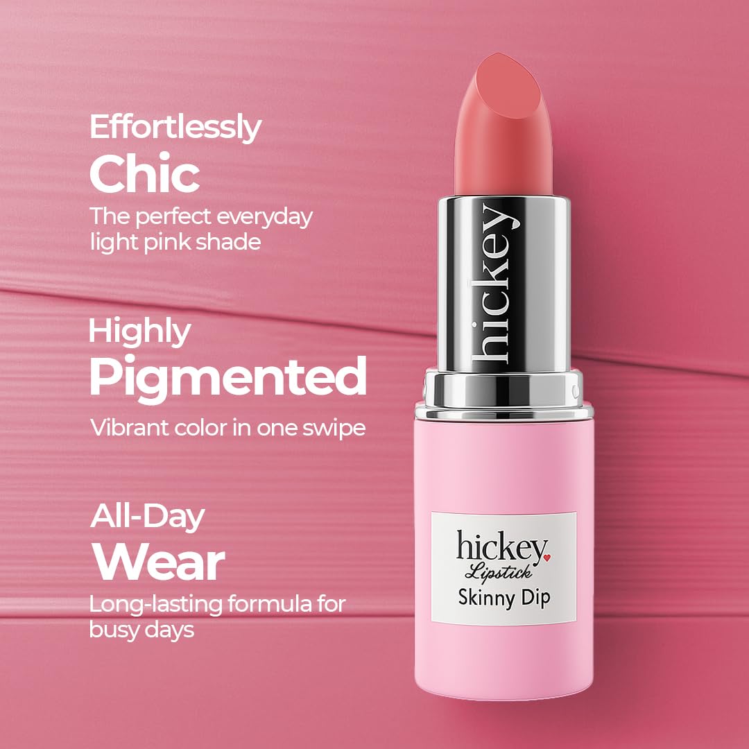 Hickey Lipstick Skinny Dip Light Pink Lipstick Refill - Long Lasting Lipstick for Women - Hydrating & Moisturizing Shade, Lip Color for Women, Gluten-Free & Vegan with Highly Pigmented-Velvo Beauty