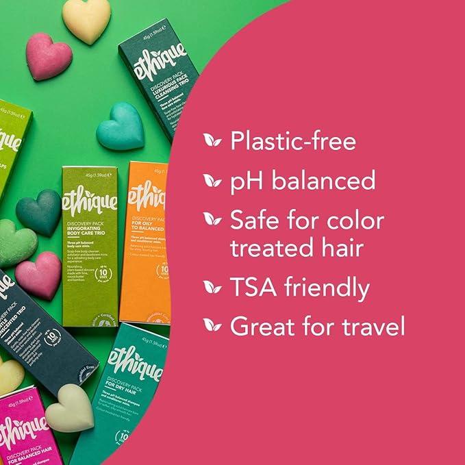 Ethique Discovery Pack for Balanced Hair - Shampoo & Conditioner - Plastic-Free, Vegan, Cruelty-Free, Eco-Friendly, 3 Travel Bars, 1.59 oz (Pack of 1)-Velvo Beauty