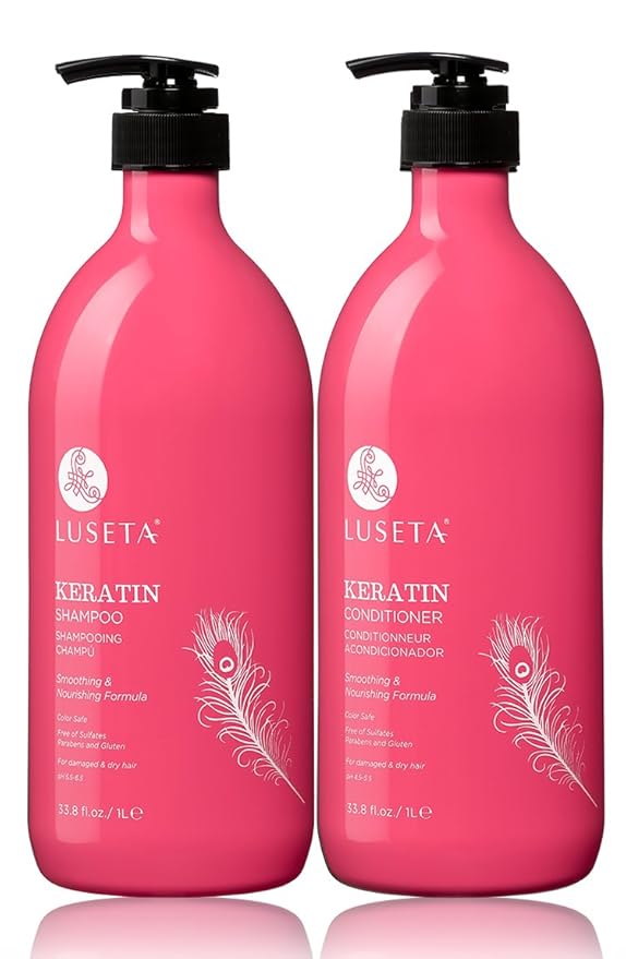 Luseta Keratin Smooth Shampoo and Conditioner Set Moisturizing and Hydrating for Damaged and Dry Hair Prevent Further Breakage Free of Sulfate and phosphate-Velvo Beauty