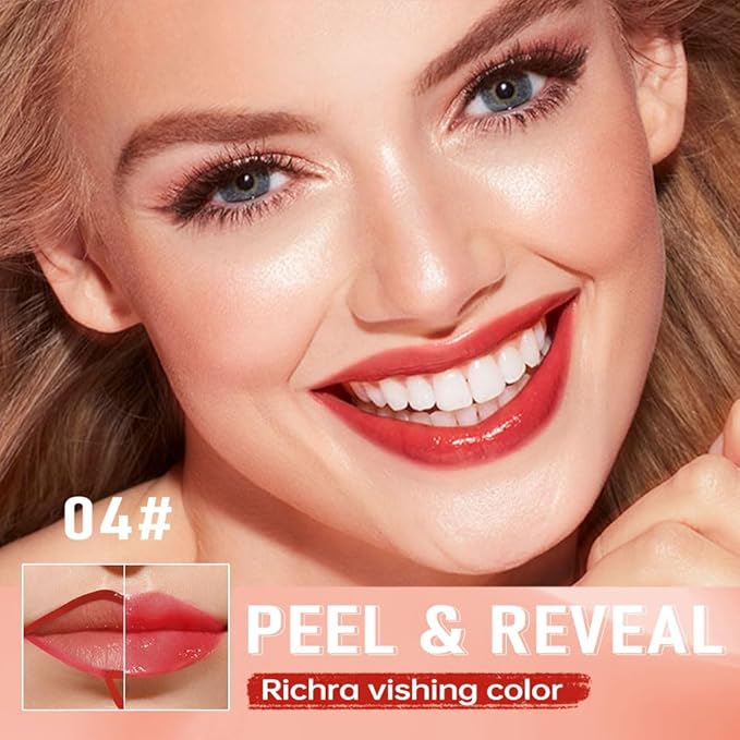 Vibrant Red Coral Peel Off Lip Gloss Tattoo and Lip Oil, Lip Stain Peel Off Masque - Peel Off Lip Tint ,Long Lasting Waterproof Transfer-proof Lip Mask Lip Gloss Peel Off Lip Liner,Stay Lip Makeup 04#-Velvo Beauty