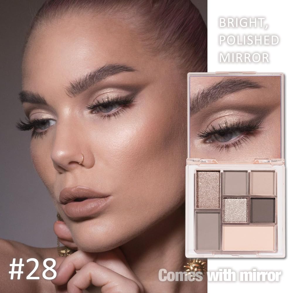 Nude Brown 7Colors Eyeshadow Makeup Palette with Mirror,Natural Neutral Eye Shadow Palettes for Older Women,Long Lasting Naturing-Looking,Lightweight,Waterproof,Eye Makeup Kit Travel Size,Vegan-Velvo Beauty