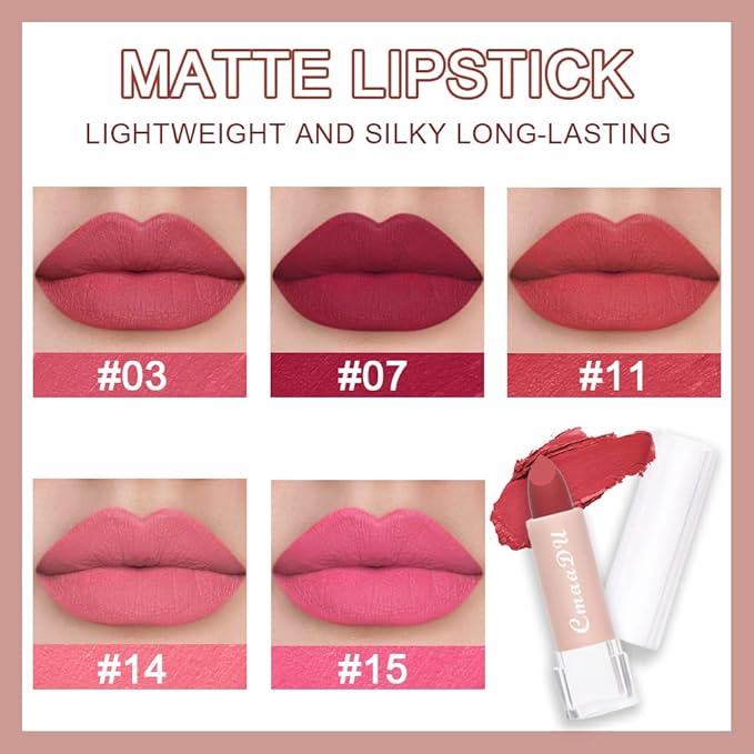 evpct 5Pcs Dark Orange Red Pink Mauve Matte Lipstick Pack Sets for Women Red Silky Velvet Lipstick Matte Long Lasting Smudge Proof Lipstick Lip Stain Makeup Sets Kit matte lipstick 24 hours original 3-Velvo Beauty