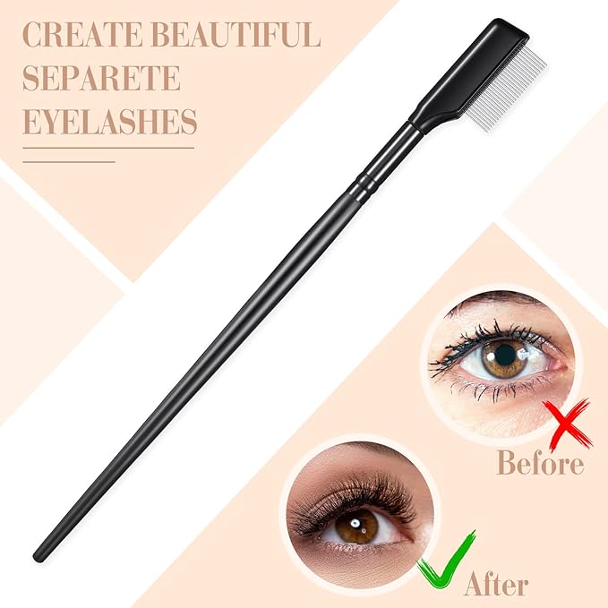 Skyley 4 Pieces Eyebrow Brush Eyelash Separator Brow Comb and Lash Spoolie Professional Eye Makeup Tools Metal Folding Lash Comb Black Double Head Eyelash Brush-Velvo Beauty