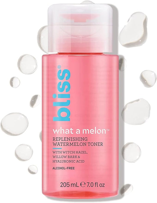 Bliss What a Melon Replenishing Watermelon Hyaluronic Acid Toner - 7 Fl Oz - Witch Hazel & Willow Bark - Hydrates, Refreshes and Energizes Tired Skin - Clean - Vegan & Cruelty-Free-Velvo Beauty