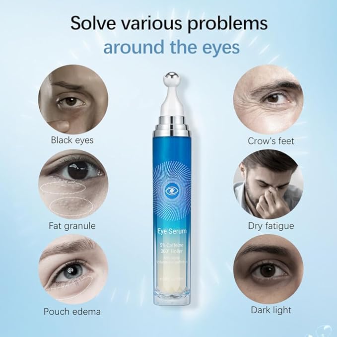 5% Caffeine Eye Serum, Under Eye Roller Cream for Dark Circles, Anti-aging Wrinkles And Firming, 360° Massage Ball Ice Roller For Fine Lines, Bags, Puffy Eyes, Eye Skin Care For Women Men (CAFFEINE)-Velvo Beauty