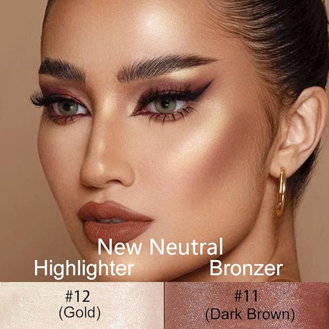 evpct 2Pcs Face Cream Contour Bronzer Sticks Makeup Highlighter Highlight Dark Brown Gold Creme Cheek Contour Sticks contorno en crema Bronzing Foundation Face Contour Stick Kit, 11+12 New Neutral-Velvo Beauty