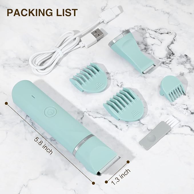 Waterproof Bikini Trimmer Women Electric Razor for Pubic Hair Women's Foil Shaver Rechargeable Shaver Removal with Snap-in Ceramic Blades IP7X Washable Head,Wet and Dry Use,Green-Velvo Beauty