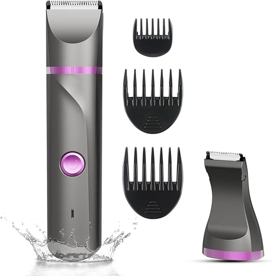 Pubic Hair Trimmer Women Bikini Trimmer Electric Shaver Razor for Bikini Armpit Legs Groin Hair Removal Body Hair Trimmer, Rechargeable Waterproof for Wet and Dry Use,Gray&Purple-Velvo Beauty