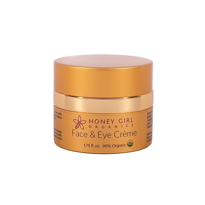 Honey Girl Organics Face & Eye Crème, USDA Certified Organic Facial Moisturizer & Under Eye Cream for Wrinkles, Dark Circles and Puffiness w/Hydrating Honey, Beeswax, Essential Oils & EVOO. 1.75oz-Velvo Beauty
