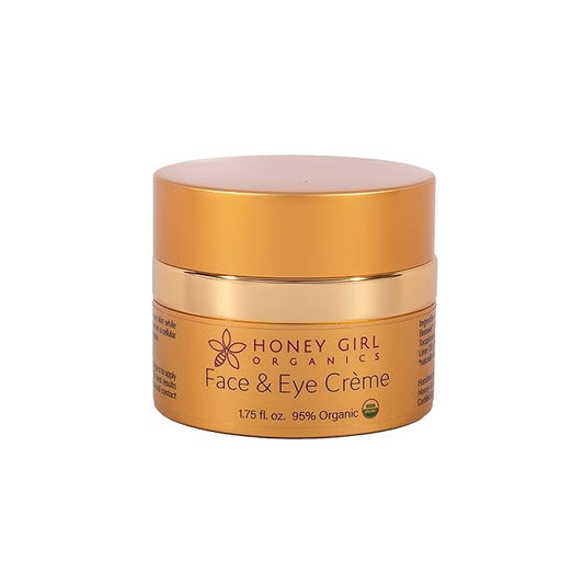 Honey Girl Organics Face & Eye Crème, USDA Certified Organic Facial Moisturizer & Under Eye Cream for Wrinkles, Dark Circles and Puffiness w/Hydrating Honey, Beeswax, Essential Oils & EVOO. 1.75oz-Velvo Beauty