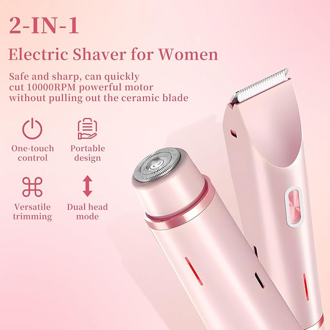 QNHMPW Bikini Trimmer for Women,Electric Razors for Women,2-in-1 Dual Head Shaver- Wet/Dry Shaver Groomer, Waterproof Hygiene Razor Used for Face, Underarm, Leg, Bikini Area(Purple)-Velvo Beauty