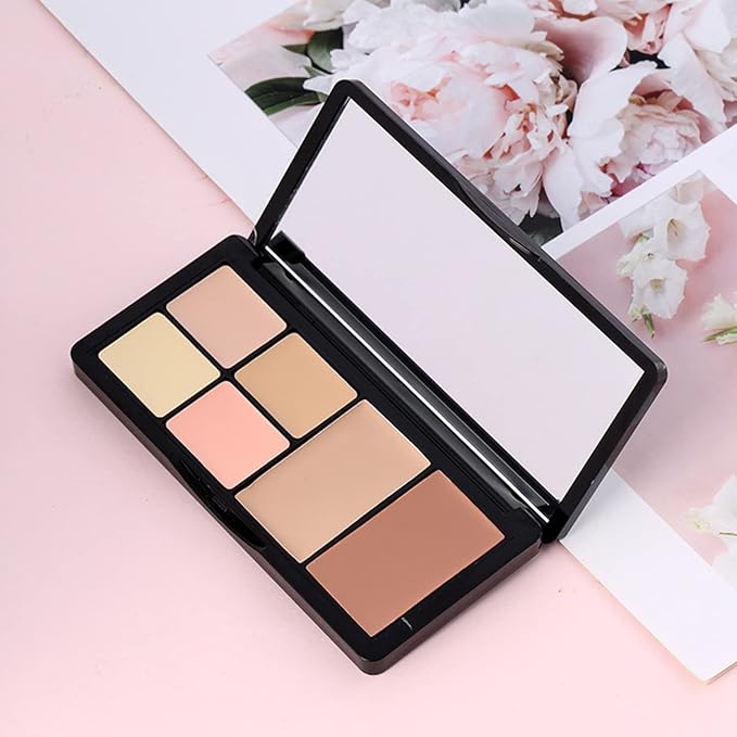 6 Colors Correcting Concealer Palette, Makeup Cream Contour Palette with Brush, Contouring Foundation Highlighting Concealer Palette for Conceals Dark Circles, Redness, Acne, Blemish-Velvo Beauty
