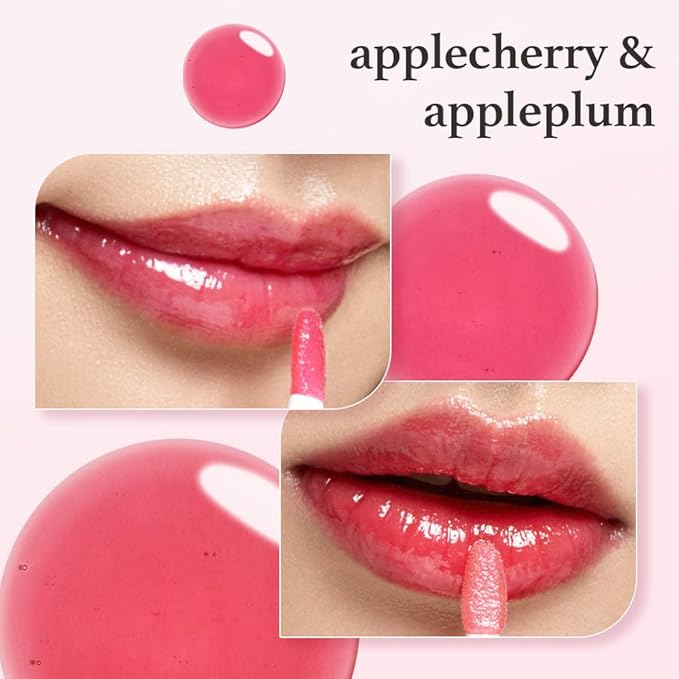 NOONI Vegan Appleseed Lip Oil Set - Applecherry & Appleplum | Long-Lasting, Moisturizing, Plumping, Revitalizing for Dry Lips, Waterproof, No Peel Off, Korean Tint, 0.12 FL Oz x 2ea-Velvo Beauty