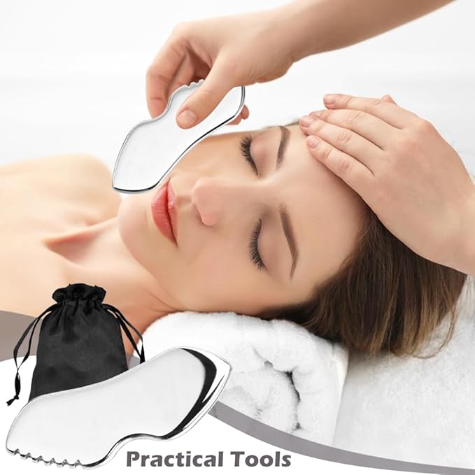 Stainless Steel Gua Sha Facial Tools, Upgrade Gua Sha for Facial Skin, Portable Eyes Neck Massage, Metal Gua Sha Tighten Skin Massage Guasha Beauty Tool-Velvo Beauty