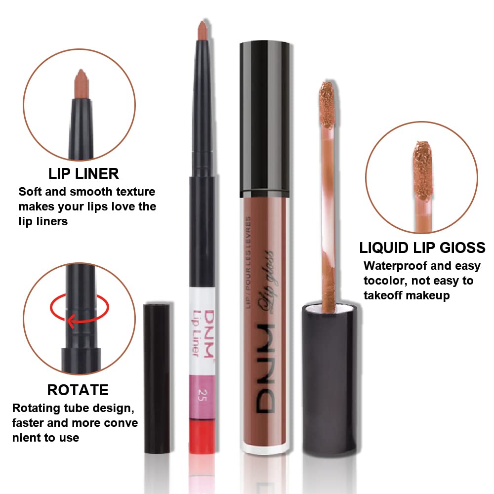 evpct 2Pcs Medium Brown Beige Lip Liner and Matte Lipstick Makeup Sets Vegan Lipstick Lip Liner and Gloss Set Long Lasting Waterproof labiales mate 24 horas originales matte larga duracion 24 25#-Velvo Beauty