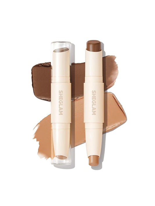 SHEGLAM 2 In 1 Dual Head Cream Contour Highlighter Stick Highly Pigmented Face Bronzer Makeup - Mocha & Champagne-Velvo Beauty