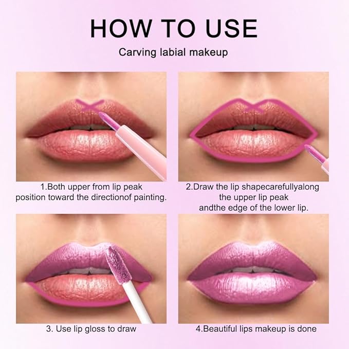 evpct Light Rose Pink Metallic Glitter Lip Liner and Lipstick Combo Lip Gloss Stain Set Makeup for Women Long Lasting Waterproof 24, Pink Metallic Shimmer Frosted Iridescent Shiny Liquid Lipstick 10-Velvo Beauty