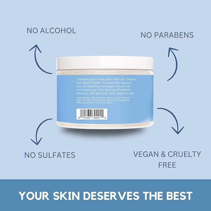 Sea Salt Body Scrub by Florida Suncare - Ocean Salt Body Polish Infused with Marine Algae - Exfoliating Face and Body Scrub - Facial Scrub Exfoliator to Tackle Acne and Scars (Coconut, 12.1 oz)-Velvo Beauty