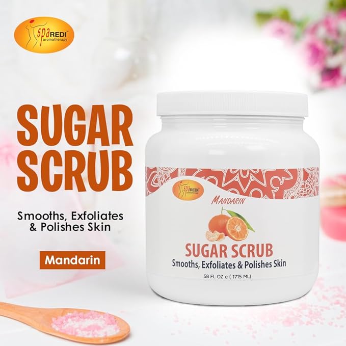 SPA REDI Sugar Scrub - Exfoliating, Moisturizing, Hydrating and Nourishing, Glow, Polish, Smooth and Fresh Skin - Body Exfoliator, Mandarin - 58 Oz-Velvo Beauty