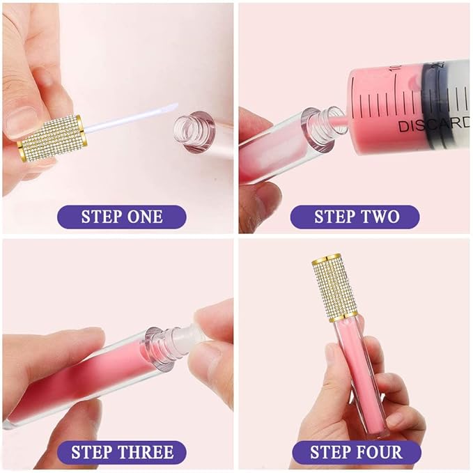 AMORIX 24 Pack Gold Crystal Lip Gloss Tubes with Wand 5ml Empty Lip Gloss Containers Lipgloss Bottles with Stoppers 2pcs Syringes + Labels for DIY Lip Gloss Balm-Velvo Beauty
