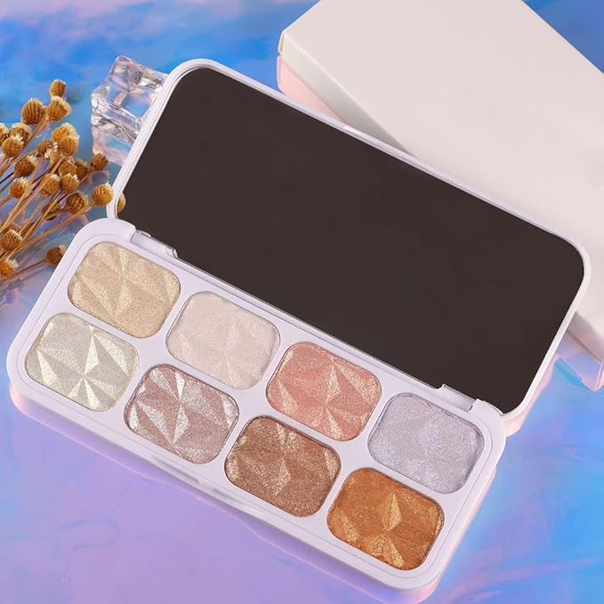 8 Colors Face Body Cheek Diamond Shimmer Highlighter Highlight Makeup Palette iluminadores de maquillaje,Highlighter+Makeup Gold Shimmer Blush Bronzer and Makeup Highlighter Powder C01-Velvo Beauty