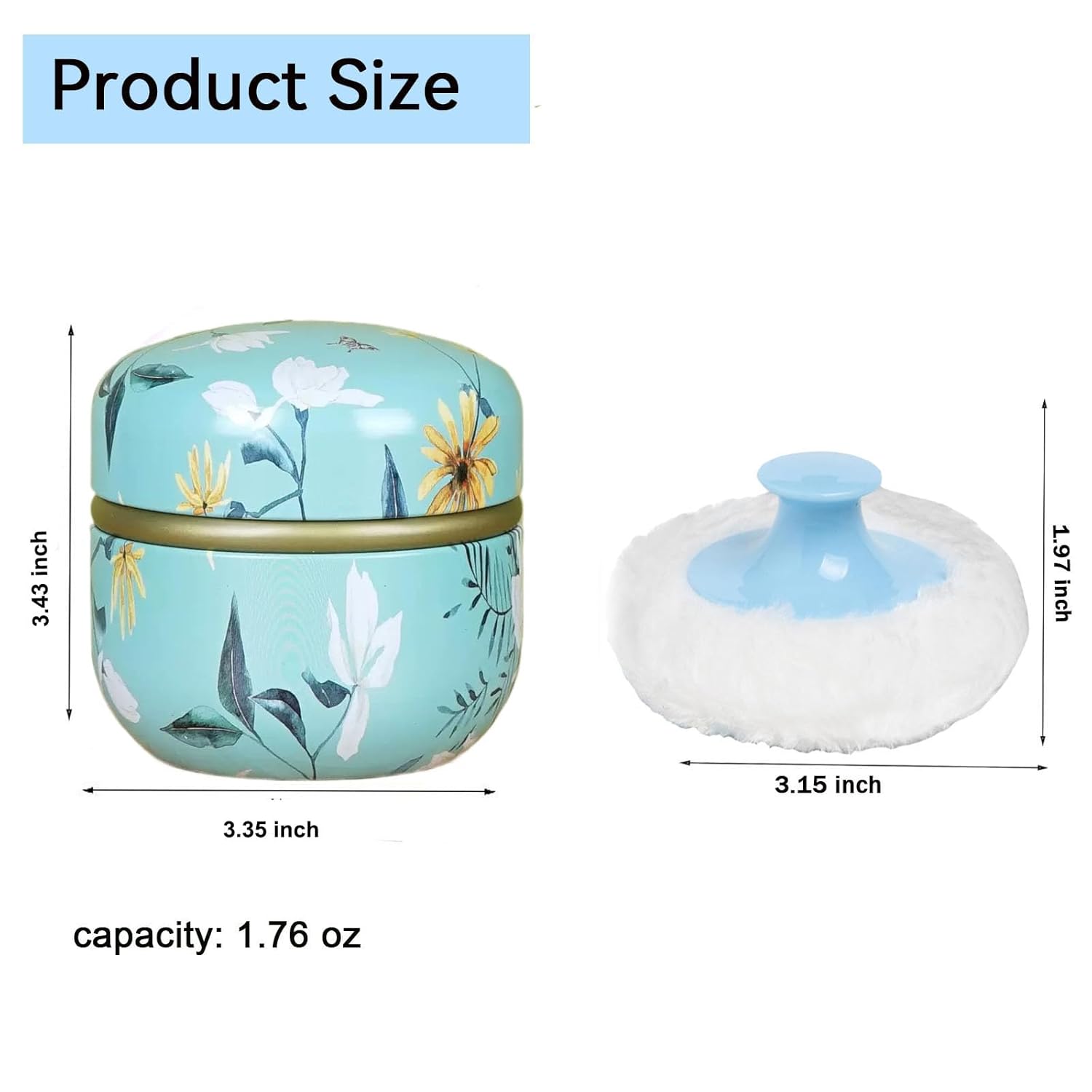 Body Powder Puff and Container, 3.35" Portable Dusting Powder Container with Soft Puff LoosePowder Case Box Jar with Lids for Baby Women Home and Travel Use-Velvo Beauty