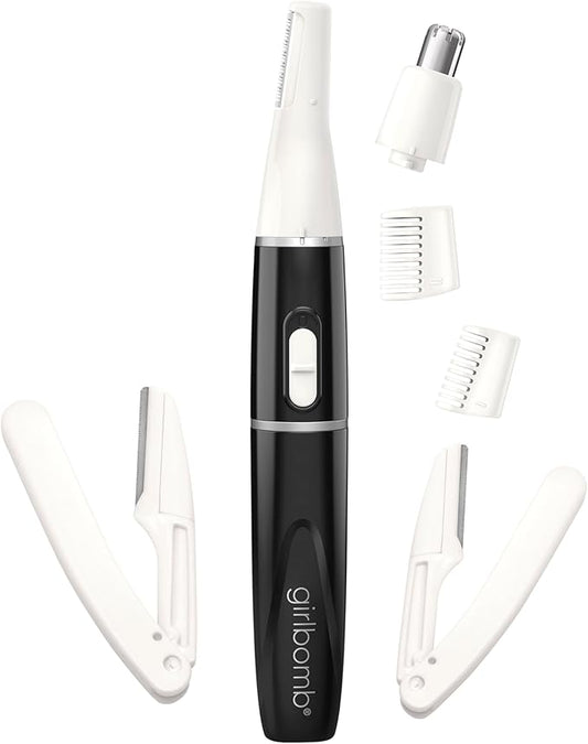 Conair GIRLBOMB All-in-1 Facial Hair Trimmer for Women - 9 Piece Kit with 2 Dermablades - Perfect for Face, Ear/Nose and Eyebrows - Battery-Powered-Velvo Beauty
