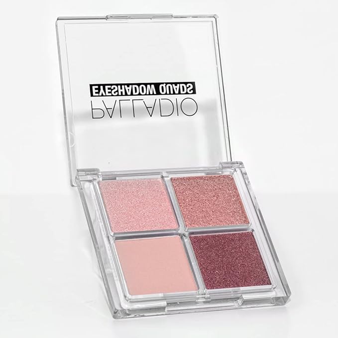 Palladio Eyeshadow Quads Velvety Pigmented Blendable Matte, Metallic & Shimmer Finishes, Creamy Formula, Four Way Quad Eye Shadow Palette, Talc-Free (Girly)-Velvo Beauty