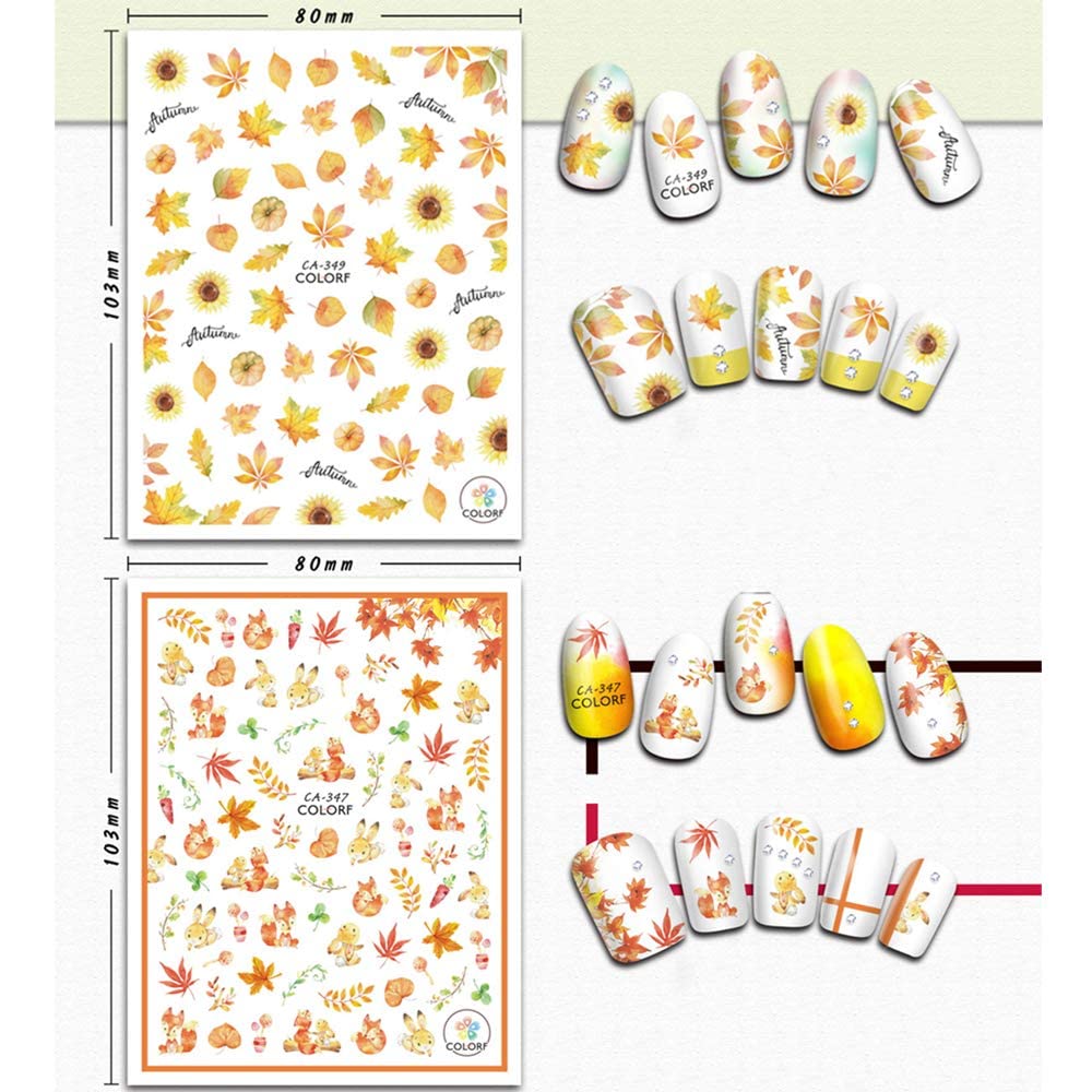 Kalolary Autumn Fall Nail Art Stickers Decals Maple Leaves Decals 3D Nail Stickers Harvest Pumpkin Maple Leaves Sunflower Squirrel for Women Girls Kids DIY Nail Design-12 Sheets-Velvo Beauty