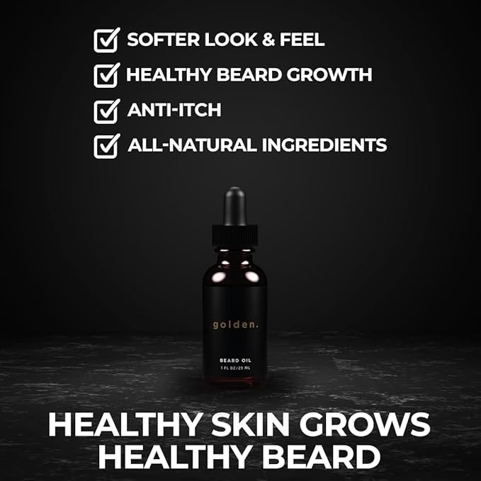 Golden Grooming Co. Beard Oil for Men - Nourishing & Organic Beard Moisturizer - Organic Oil for Beard Growth - All-Natural Formula with Vitamin E - Smooth and Soft Beard - 1 fl oz-Velvo Beauty