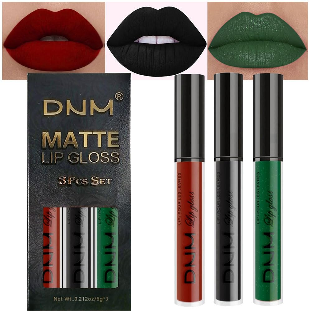 evpct 3Pcs Dark Black Emerald Green Red Matte Liquid Lipstick Lip Stain Sets for Women Matte+Lipstick Long Lasting 24 hr Hours Magic Lipstick 24 Hours original Waterproof 20#-Velvo Beauty
